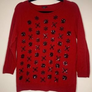 Talbots Petite Red Sweater with Black Sequin Snowflakes MP